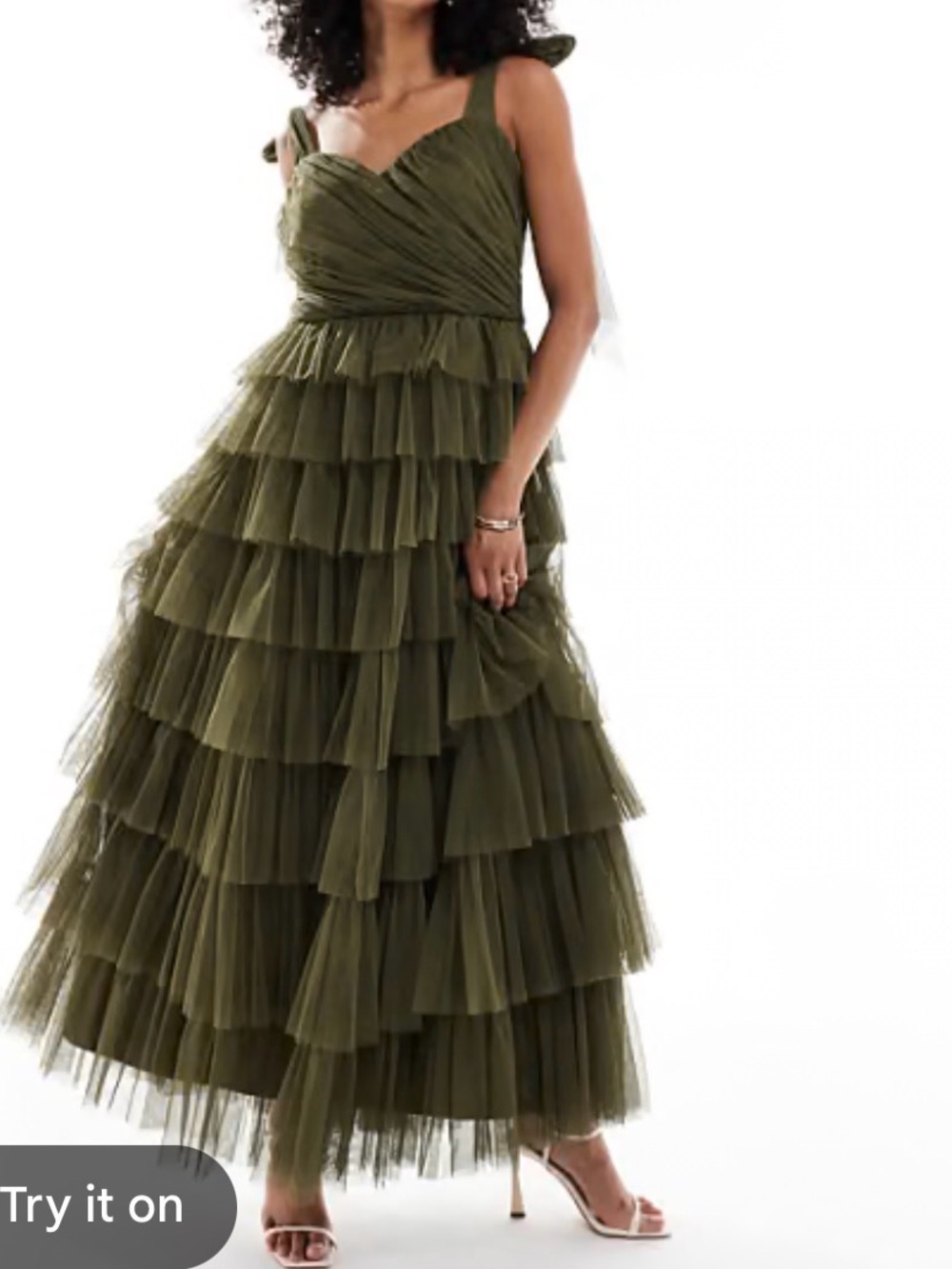 ASOS Ophelia Maxi Olive green Tiered Tulle Dress - Women